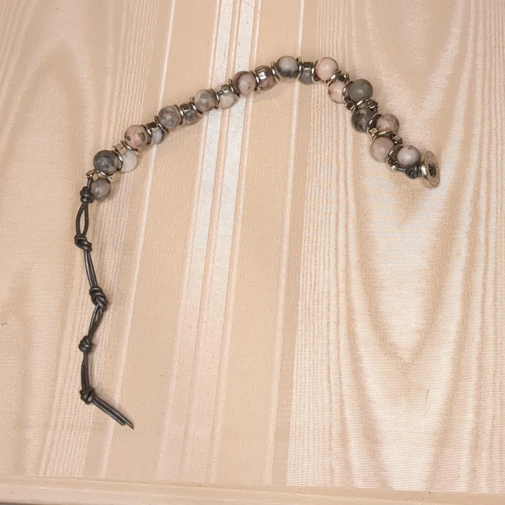 Vintage Boho Willamy Jasper Stone Bracelet Pink Grey Silver Size